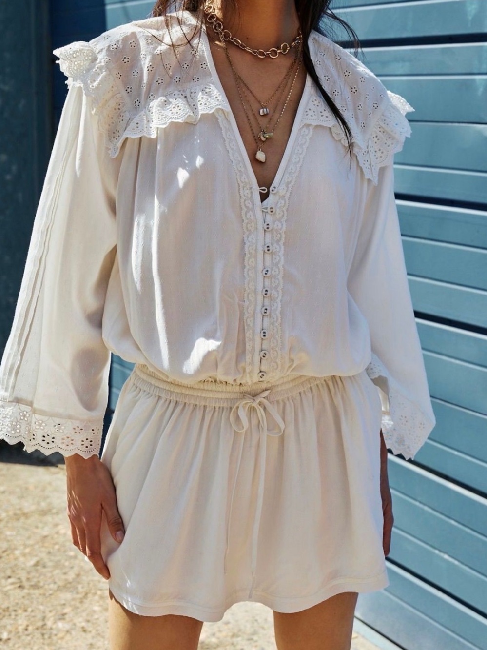 Free People Clean Ivory Happy All The Time Boho Indie Hippie Festival Mini Dress